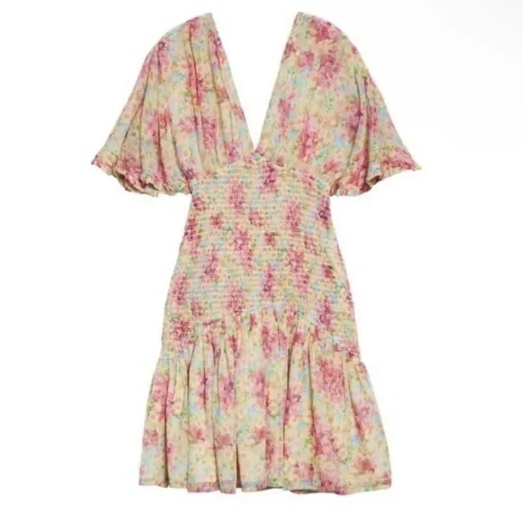 fashion show mini dress Farm Rio Pink Delicate Chintz Ruffled Mini Dress, Delicate Chintz Pink / XS